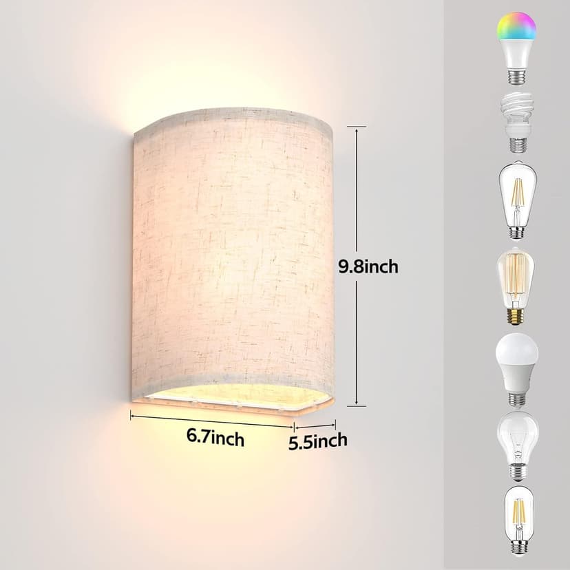 LABOREDUCER Hardwired Wall Lights Set of 2 with Wall Lamps Fabric Shade,Farmhouse LED Sconce Wall Lighting, Wall Mount Lights Wall Sconces for Bedroom Living Room, Stair (Bulbs NOT Included)