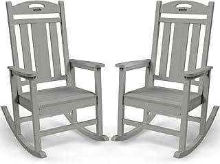Outdoor Rocking Chair Set of 2, All-Weather HDPE Oversized Patio Rocking Chairs for Adults, 380lbs Weight Capacity, Ergonomic Design for Porch, Backyard, Balcony, Grey