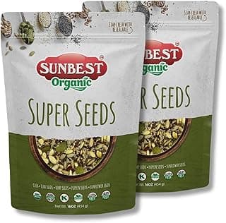 Sunbest Natural Organic Super Seeds – 2 lb (32 oz) Blend – Raw Pumpkin, Chia, Hemp, Sunflower & Flax Seeds – Vegan, Gluten-Free, Kosher – Perfect for Salad Toppings & Plant-Based Diets – 2-Pack (16 oz each)