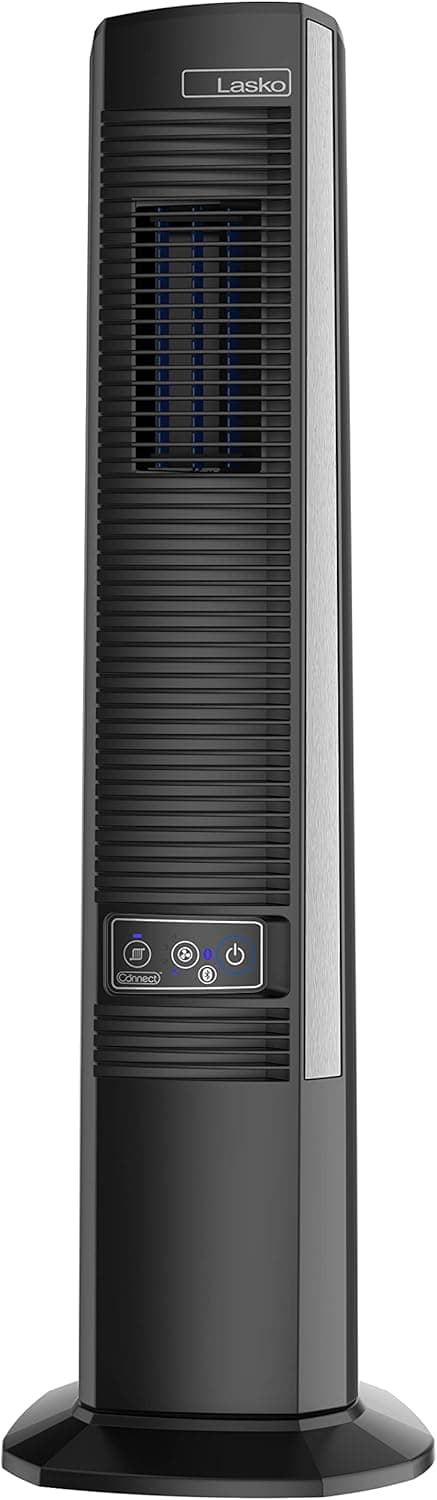Lasko 42" Portable Outdoor Tower Fan with Bluetooth Technology for Decks, Patios and Porches with 4 Speeds, Night Mode, Internal Oscillation, Black, YF200, Large