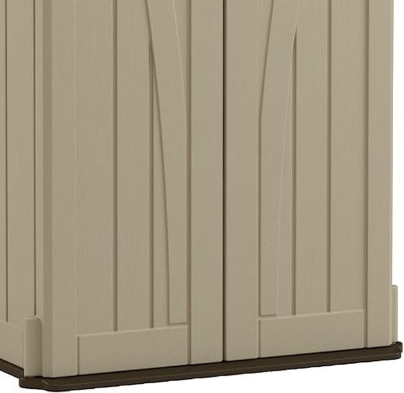Suncast 22 Cubic Feet Capacity Tall Plastic Vertical Outdoor Shed for Garden, Backyard, Patio, or Pool Supplies Storage, Brown
