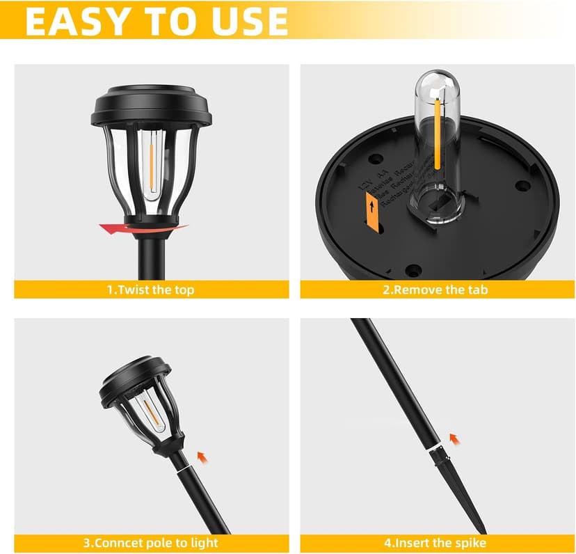DERAYSION 12 Pack Solar Lights Outdoor, Solar Pathway Lights Auto On/Off Waterproof Garden Landscape Lighting for Path, Yard, Walkway, Driveway