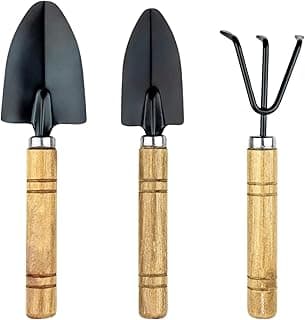 Indoor Garden Tool Set - Minature Steel Gardening Hand Tools Kit with Ergonomic Wooden Handles | Includes Trowel, Transplanter, Cultivator | Perfect Gardening Tool Set for Indoors and Small Projects