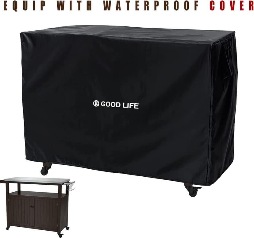 GDLF Outdoor Storage Cabinet Solid Wood Prep Grill Table with Stainless Steel Top Waterproof Cover Dark Brown
