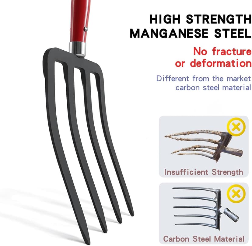 Garden Fork,4 Tine Digging Fork,Pitch Fork for Gardening,Steel Y-Grip,Wood Handel,45Inch