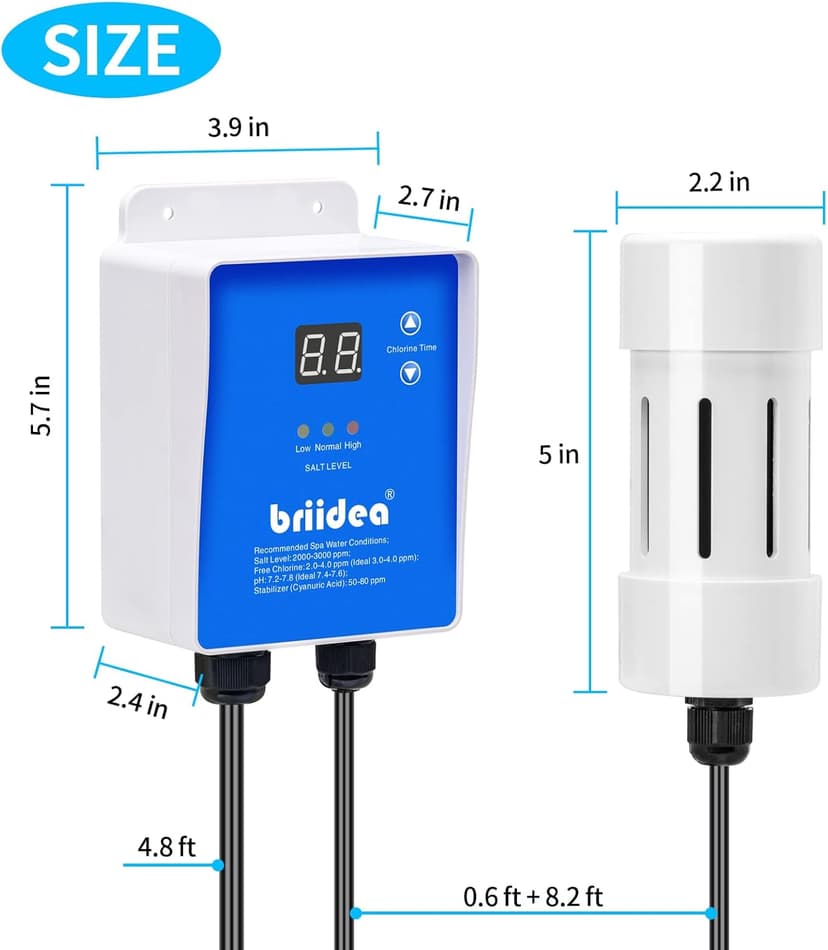 Salt Chlorine Generator, Briidea Chlorine Generator with USA-Made Titanium Cell, Ideal for Hot Tubs & Swim Spas Up to 2000 Gallons, Chemical-Free & Cost-Effective Maintenance