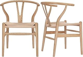 Tomile Set of 2 Wishbone Chair Solid Wood Y Chair Mid-Century Armrest Dining Chair, Hemp Seat (Ash Wood - Natural)
