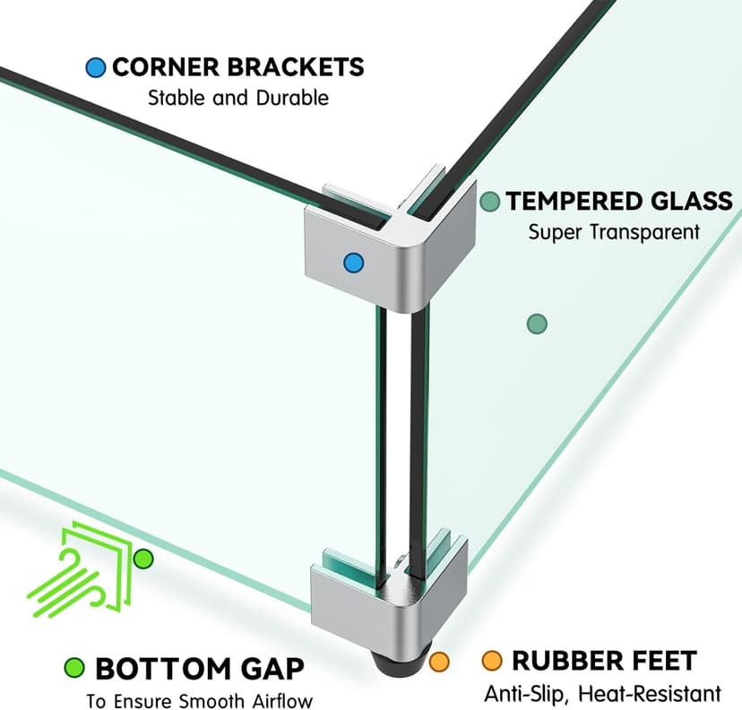 Skyflame Fire Pit Table Glass Wind Guard - 54" x 12", Thick Linear Heat-Resistant Tempered Glass Flame Shields with Hard Aluminum Corner Brackets and Rubber Feet for Propane, Gas, Outdoor