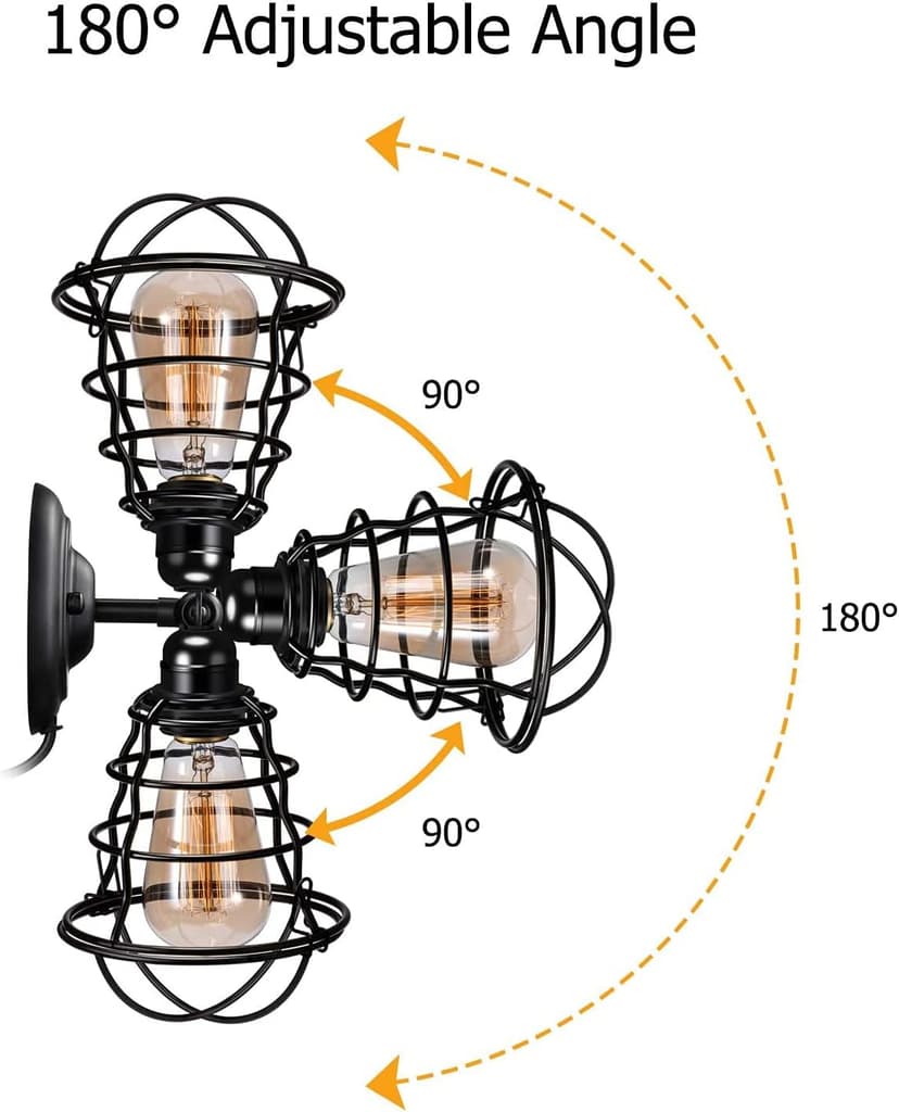 Asnxcju Industrial Wall Sconces Set of Two, Farmhouse Wall Sconce, Vintage Wire Cage Wall Lighting Sconce, Black Wall Lamp Fixture for Bedroom, Headboard, Porch