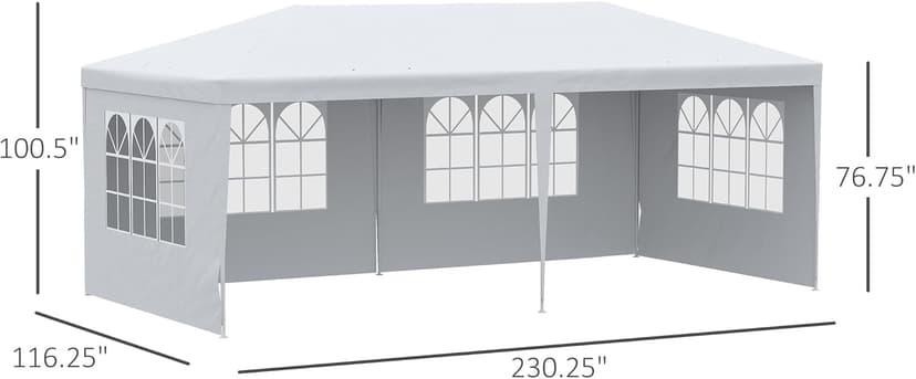 Outsunny 10' x 20' Large Party Tent, Outdoor Event Shelter, Gazebo Canopy with 4 Removable Window Sidewalls for Weddings, White