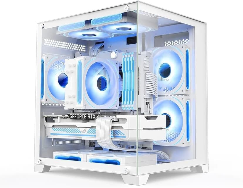 Pre Built Gaming PC RTX 4060 8G AMD Ryzen7 5700X(8Cores 3.4G UP to 4.6G) 1T SSD 32G RAM WI-FI 6 VR Business Desktop Computer White 4K