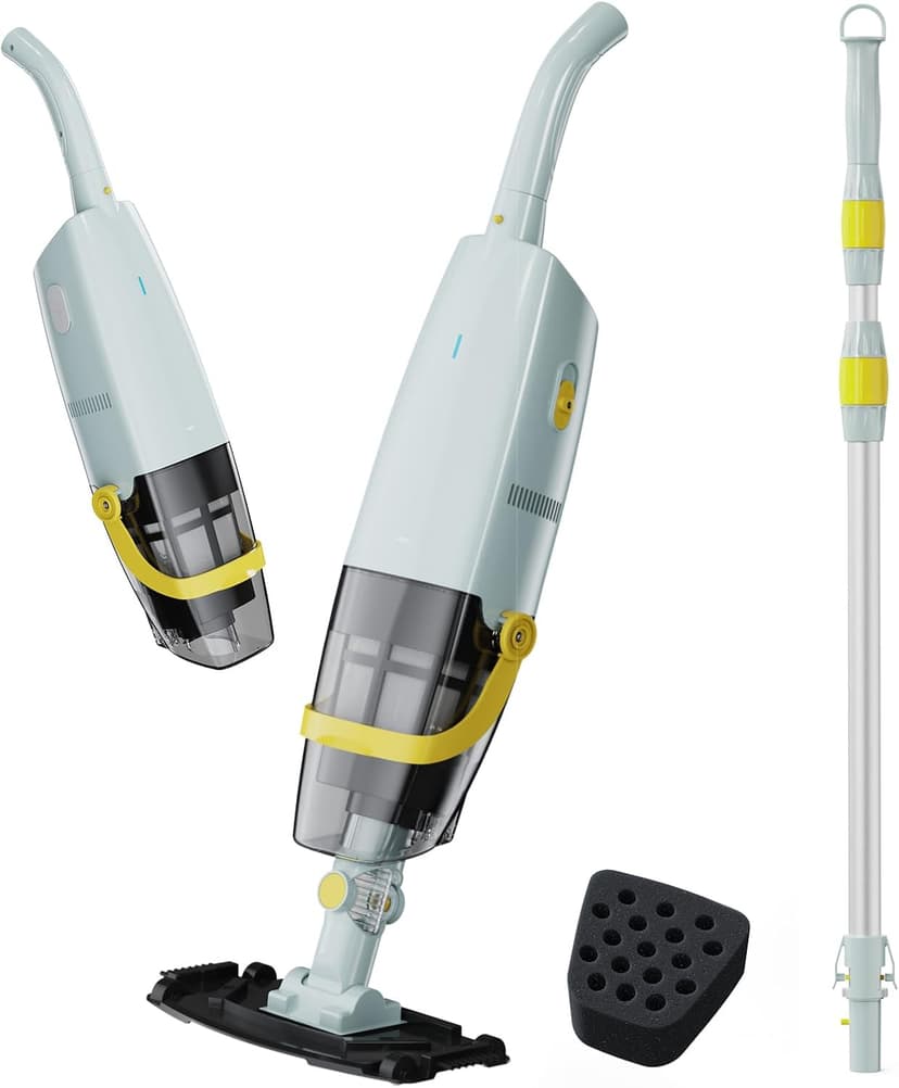 (2025 Upgraded) Cordless Handheld Pool Vacuum, Rechargeable Pool Cleaner with Telescopic Pole and Fine-Sponge, Powerful Suction, Ideal for Above & In-Ground Pools, Spas, Hot Tubs, Yellow