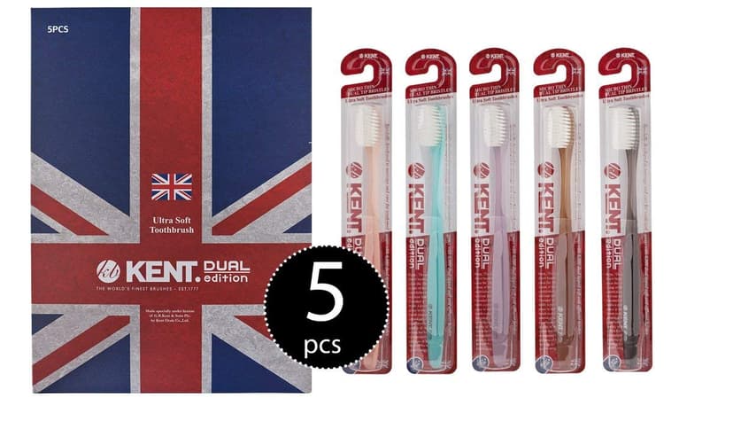 [KENT] CRYSTAL DUAL Regular Head Soft FIRM Action soft Toothbrush, Deep Cleaning for Sensitive Teeth & Gums for Adults - Easy Grip - Ergonomic Design (5 Rustic Color Variations)