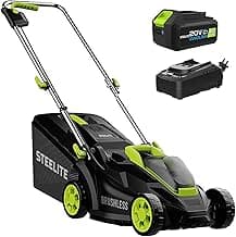 Steelite 13.2” Electric Lawn Mower for Small Yards - 2-in-1 Compact, Lightweight Brushless Motor, 21V 4.0Ah Battery & Charger Included, Green