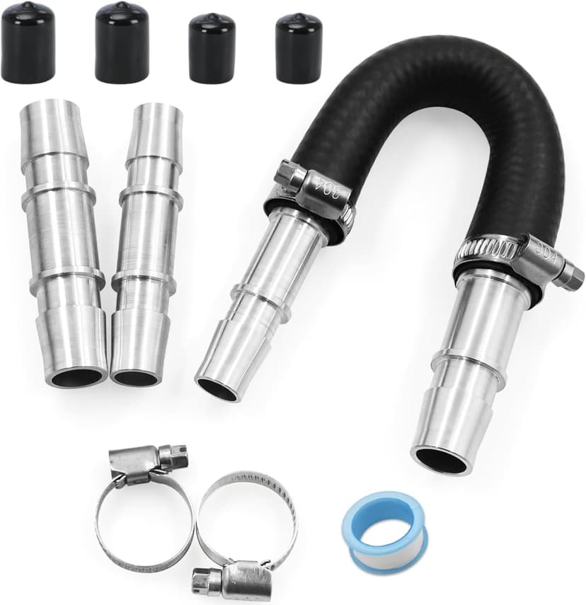 626-001 Upgrade Aluminum Engine Heater Core Bypass Kit with 5/8" 3/4" Hose Fit for Most Common Heater Hoses (with seal tape & cap)