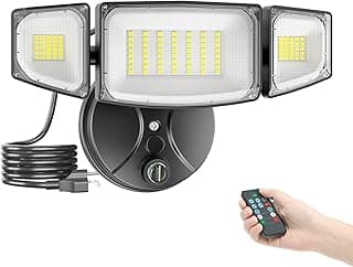 iMaihom 60W Dusk to Dawn Outdoor Lighting, 6000LM Brightness Plug in Security Lights with Remote Control, 2 Modes 3 Adjustable Heads IP65 Waterproof 6500K Led Flood Light with Photocell for Yard