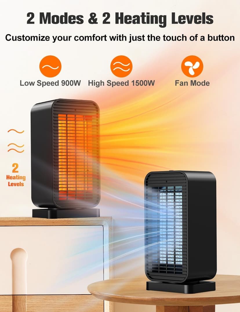 BALKO Space Heater, Portable Electric Heaters for Indoor Use with Thermostat, Fan Mode, Remote Control, Tip-over & Overheat Protection, 1500W PTC Ceramic Safety Heaters for Large Room/Office/Bedroom