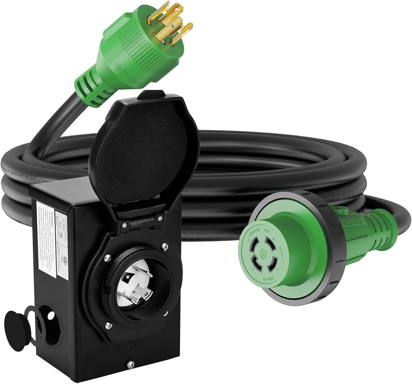 RVGUARD Emergency Power Combo Kit, 15 Foot 30 Amp Generator Cord and Power Inlet Box, NEMA L14-30P to L14-30R Generator Cord with NEMA L14-30P Pre-Drilled Generator Inlet Box, ETL Listed