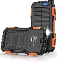Solar Charger, Power Bank, 42800mAh Portable Charger Power Bank External Battery Pack 5V3.1A Qc 3.0 Fast Charger Built-in Super Bright Flashlight (Orange)