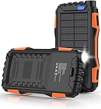 Solar Charger, Power Bank, 42800mAh Portable Charger Power Bank External Battery Pack 5V3.1A Qc 3.0 Fast Charger Built-in Super Bright Flashlight (Orange)