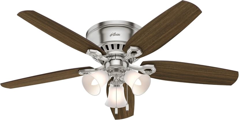 Hunter Fan Company, 53328, 52 inch Builder Brushed Nickel Low Profile Ceiling Fan with LED Light Kit and Pull Chain