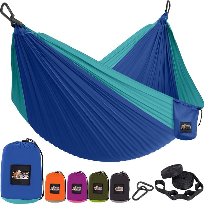GORILLA GRIP Durable Portable Camping Hammock, Holds 400lbs with Heavy Duty Tree Straps, Comfortable Travel Swing, Camp Hammocks, Easy to Use and Install, Outdoor Essentials, Blue, 9x4.5 FT