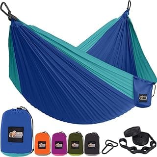 GORILLA GRIP Durable Portable Camping Hammock, Holds 400lbs with Heavy Duty Tree Straps, Comfortable Travel Swing, Camp Hammocks, Easy to Use and Install, Outdoor Essentials, Blue, 9x4.5 FT