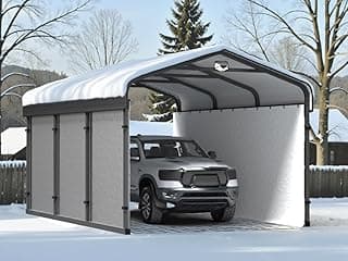 Metal Carport,Carports 10x15 Heavy Duty,Car Tent Garage with Galvanized Metal Roof,Car Port Kits for Snow,Outdoor Car Shelter with 2 PE Sidewalls