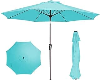 PatioKingdom 9FT Patio Umbrella Outdoor Market Umbrella with Push Button Tilt and Crank, Table Umbrella 8 Sturdy Fiberglass Ribs UV Protection