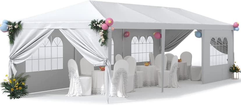 Greesum 10 x 30 Outdoor Canopy, Party Tents with 8 Removable Sidewalls, Gazebo Shelter for Parties, Outside Waterproof Wedding Canopies for Events, Birthday, Holiday, White