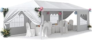 Greesum 10 x 30 Outdoor Canopy, Party Tents with 8 Removable Sidewalls, Gazebo Shelter for Parties, Outside Waterproof Wedding Canopies for Events, Birthday, Holiday, White