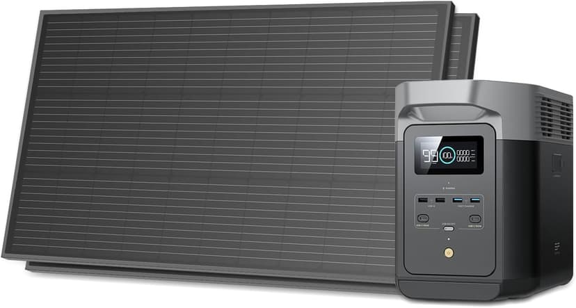 EF ECOFLOW Solar Generators, DELTA 2 Portable Power Station with 2PCS 100W 12V Solar Panels, 1024Wh LFP Battery, Fast Charging, Power Station for Home Backup, Camping&RVs
