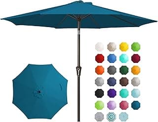 JEAREY 9FT Outdoor Patio Umbrella Outdoor Table Umbrella with Push Button Tilt and Crank, Market Umbrella 8 Sturdy Ribs UV Protection Waterproof for Garden, Deck, Backyard, Pool (Lake Blue)