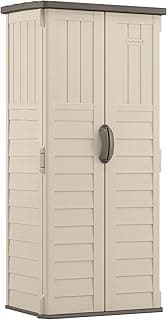 Suncast Vertical Outdoor Storage Shed with Reinforced Floor, Lockable Double Doors, All-Weather Construction, and Multi-Wall Panels, Vanilla, Made in the USA
