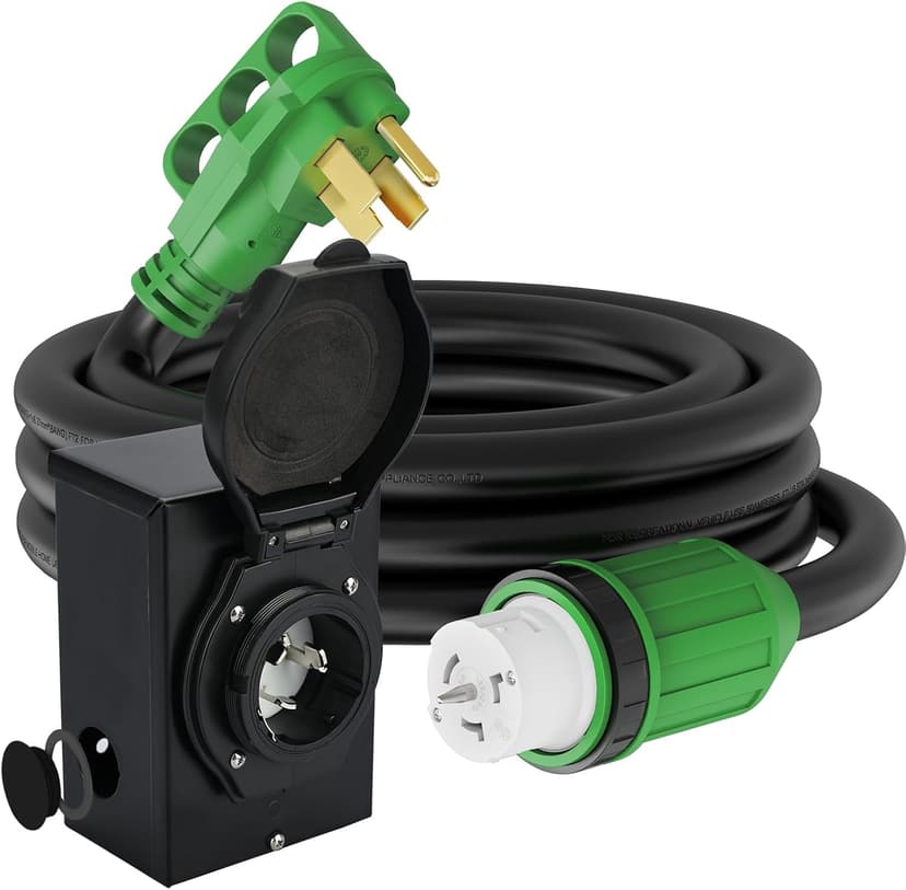 RVGUARD Emergency Power Combo Kit, 15 Foot 50 Amp Generator Cord and Power Inlet Box, NEMA 14-50P to SS2-50R Generator Cord with NEMA SS2-50P Pre-Drilled Generator Inlet Box, ETL Listed