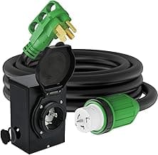 RVGUARD Emergency Power Combo Kit, 15 Foot 50 Amp Generator Cord and Power Inlet Box, NEMA 14-50P to SS2-50R Generator Cord with NEMA SS2-50P Pre-Drilled Generator Inlet Box, ETL Listed