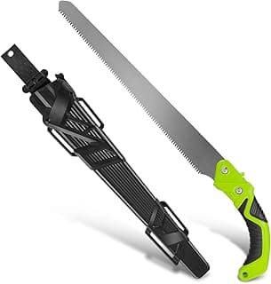 Auto Dynasty 15.5" Curved Hand Pruning Saw Straight Blade Handsaw with Scabbard Safety Sheath Non-Slip Comfort Grip for Sawing, Trimming, Gardening, Cutting Wood, Green