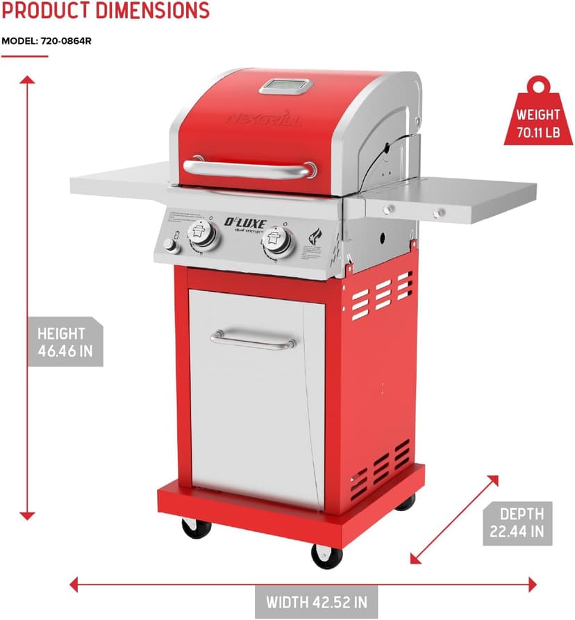 Nexgrill Deluxe 2-Burner Gas Grill with 401 SQ In Grate, 28000 BTUs, Stainless Steel Control Panel & Foldable Side Table, Propane BBQ Grill for Outdoor Cooking, Patios, Backyards and More - 720-0864R
