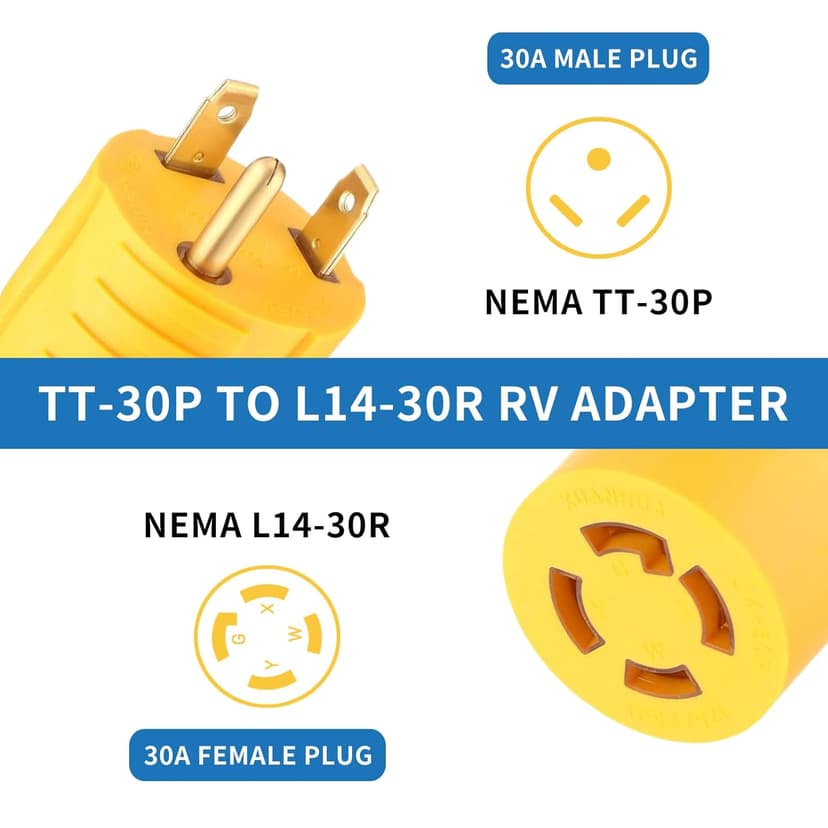 NEMA TT-30P to L14-30R Adapter, 30 Amp 3 Prong Male to 4 Prong Female Twist Locking RV Generator Plug Adapter for Campers and Portable Generators