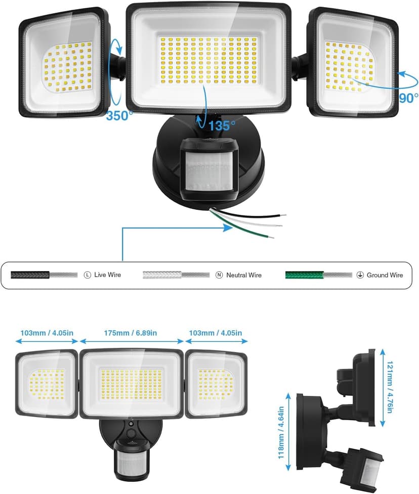Onforu 100W Smart LED Security Lights Motion Sensor Outdoor 9000LM, 2500K-6500K, WiFi Alexa Flood Light APP Control, Motion Detector with Adjustable 3 Head, IP65 Wall Light for Yard (Black)