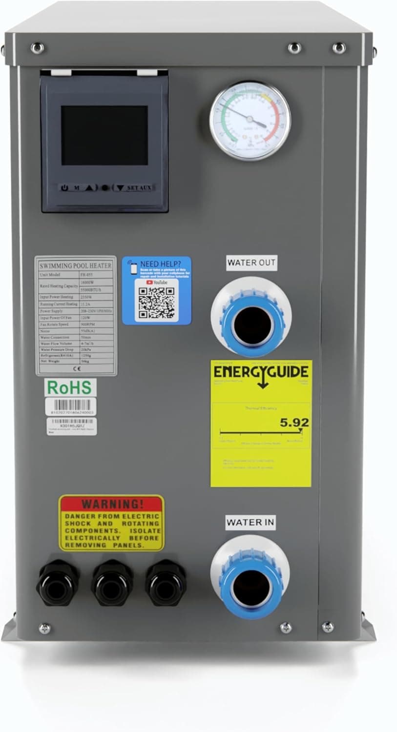 FibroPool Swimming Pool Heat Pump - FH255 55,000 BTU - for Above and In Ground Pools and Spas - High Efficiency, All Electric Heater - No Natural Gas or Propane Needed