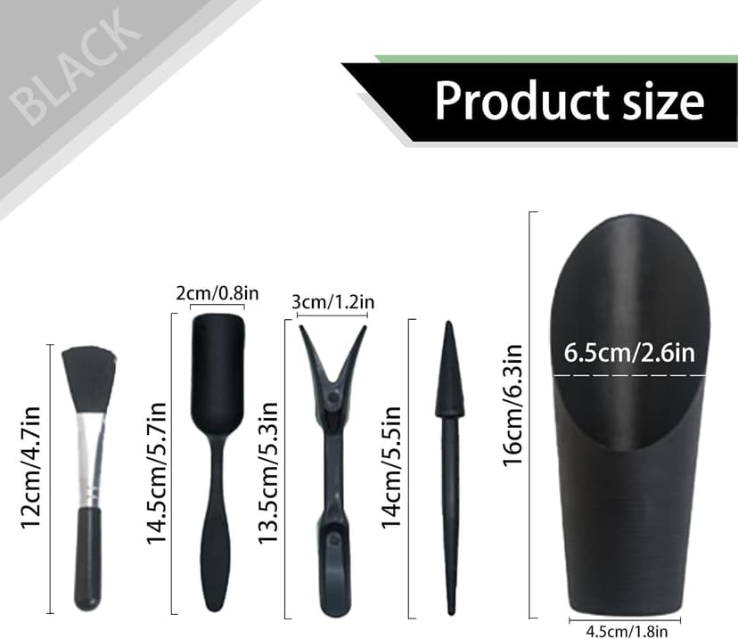 Mini Succulent Tools, 5Pc Succulent Planting Tools Kit for Indoor Planting, Succulent Gardening Tools for Digging, 2 Colors Shovel Scoop Bucket Spoon Brush Outdoor Plant Care (Black)