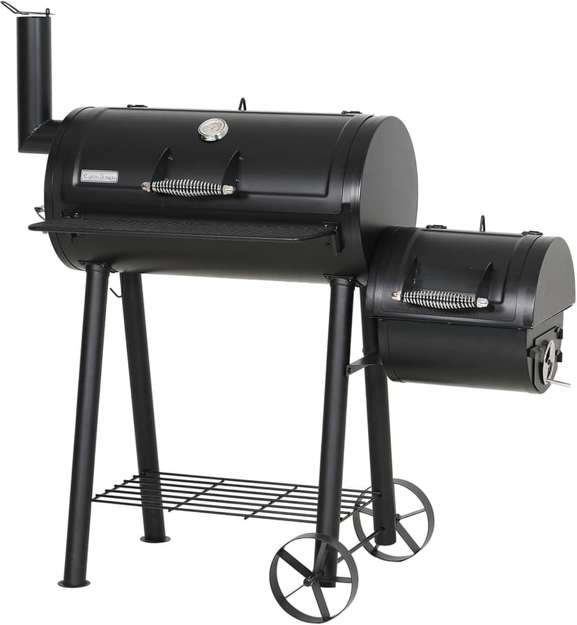 GREEN PARTY BBQ Charcoal Grill with Offset Smoker, 2 in 1 Smoker and Charcoal Grill combo, 512 Square Inch Space Barrel Charcoal Smoker Grill for Outdoor Camping Patio Backyard Cooking, Medium