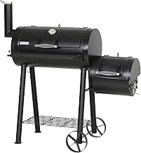 GREEN PARTY BBQ Charcoal Grill with Offset Smoker, 2 in 1 Smoker and Charcoal Grill combo, 512 Square Inch Space Barrel Charcoal Smoker Grill for Outdoor Camping Patio Backyard Cooking, Medium