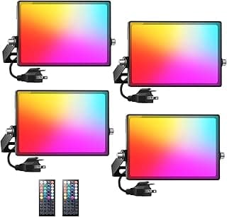 Onforu LED Flood Light Outdoor 250W Equivalent, 25W Color Changing RGBW Floodlight with Remote, 2700K Warm White IP66 Stage Lighting Indoor Uplights for Events, Uplighting for Party 4 Pack