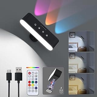 Wall Lights with Remote,Battery Operated Wall Sconce,3 Colors Temp & 9 RGB Ambient Sconce,Magnetic 360° Rotation Cordless Wall Mounted Lamps for Bedroom Bedside,Reading Bedside(Black)
