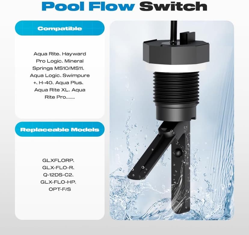 Hayward Flow Switch, GLX-FLO-RP for Hayward Goldline Aquarite Salt System Pool Flow Sensor Suitable Hayward Salt Cell and Chlorine Generator with 15ft Cable Pool Flow Switch