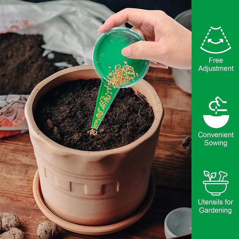 6 PCS Mini Seed Spreader Set, 2025 New Mini Sowing Seed Dispenser, Small Garden Seed Planter Tool, Hand held Manual Seed Spreader with Seedlings Dibber and Widger Set for Tiny Seeds