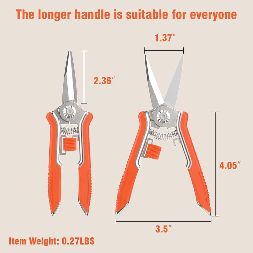FLORA GUARD Pruning Shears with Zinc Alloy Handle, 6.5 Inch Garden Shears with Thicker Steel Blade, Comfort Rubber Grip, Safety Lock, Heavy-Duty Hand Pruner for Plants in Grow Tents and Hydroponics