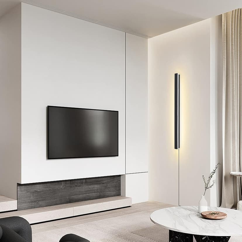 Modern Plug in Long Wall Sconce, 39" Black Matte LED Wall Lights, 20W Warm White 3000K Acrylic Indoor Wall lamp, with 59" Plug Cable for Bedroom, Living Room, Hallway